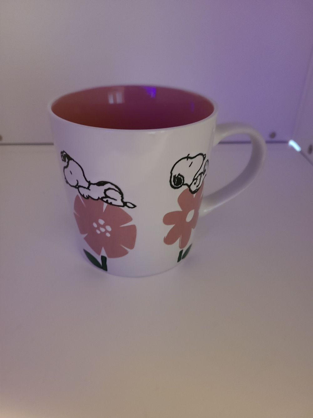 Pink Floral Ceramic Mug Featuring  Snoopy From Peanuts